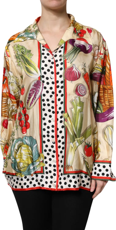 Dolce & Gabbana Dolce & Gabbana Multicolor Vegetables Silk Long Sleeves Top