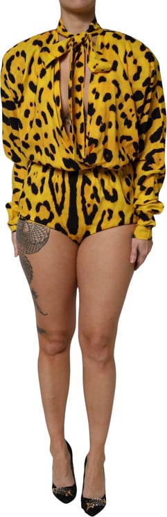 Dolce & Gabbana Dolce & Gabbana Yellow Leopard Long Sleeves Jumpsuit Dress