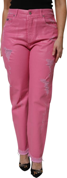 Dolce & Gabbana Dolce & Gabbana Pink Tattered Mid Waist Tapered Denim Jeans
