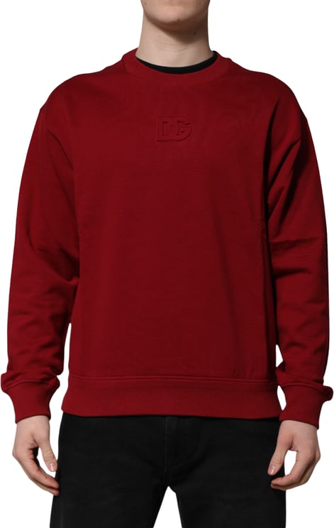 Dolce & Gabbana Dolce & Gabbana Red Embossed Logo Cotton Crew Neck Sweater