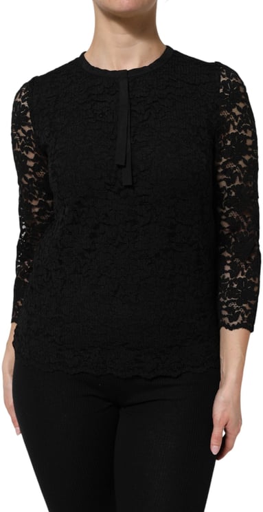 Dolce & Gabbana Dolce & Gabbana Black Nylon Lace Long Sleeve Blouse Top
