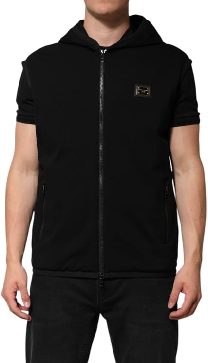 Dolce & Gabbana Dolce & Gabbana Black Sleeveless Hooded Logo Plaque Jacket