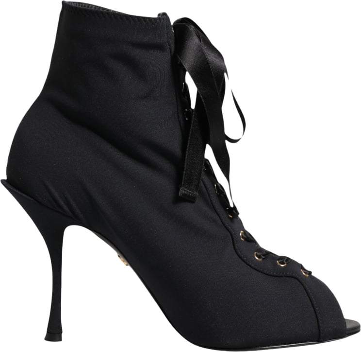 Dolce & Gabbana Dolce & Gabbana Black Stiletto Heels Lace Up Boots Shoes
