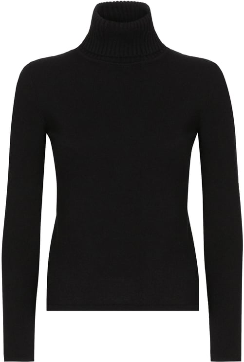 Dolce & Gabbana Black Cashmere Turtleneck Ribbed Accent Sweater
