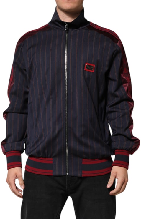 Dolce & Gabbana Dolce & Gabbana Blue Red Striped Logo Plaque Full Zip Jacket