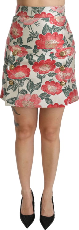 Dolce & Gabbana Dolce & Gabbana White Green Red Floral High Waist Mini Skirt