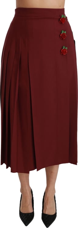 Dolce & Gabbana Dolce & Gabbana Red High Waist Pleated Maxi Wool Skirt