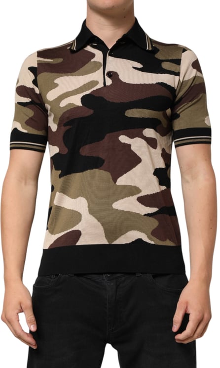 Dolce & Gabbana Dolce & Gabbana Camouflage Brown Silk Military Polo T-shirt