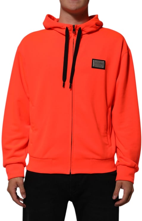 Dolce & Gabbana Dolce & Gabbana Red Fluorescent Polyester Logo Patch Hoodie Sweater
