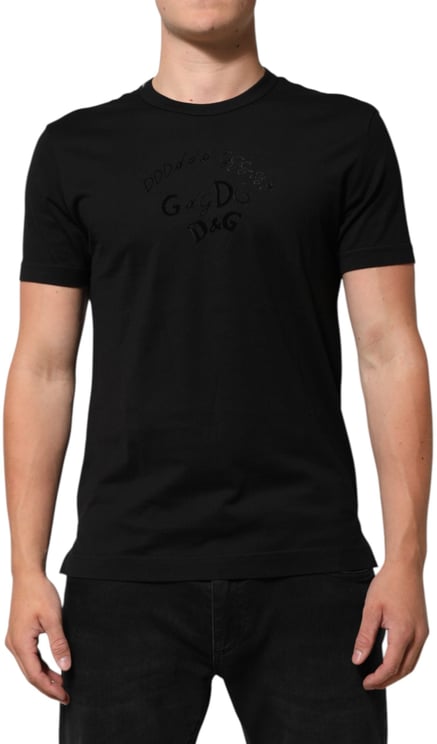 Dolce & Gabbana Dolce & Gabbana Black Cotton Velvet Logo Print Men T-shirt