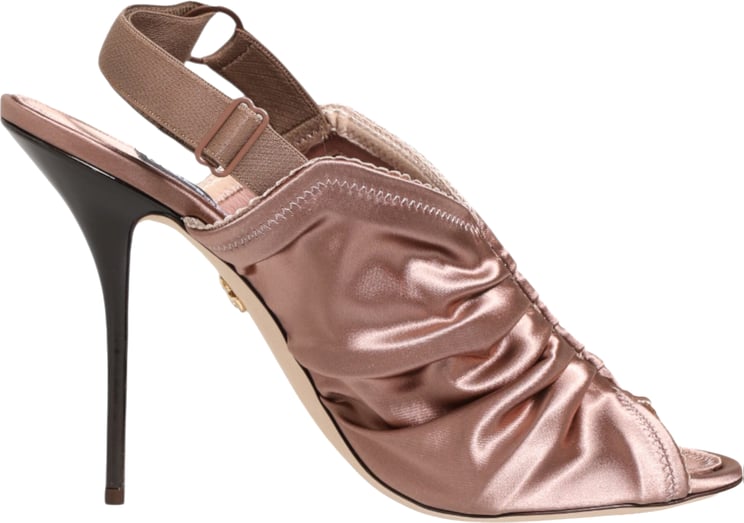 Dolce & Gabbana Dolce & Gabbana Bronze Satin Ruched Slingback Sandals Shoes