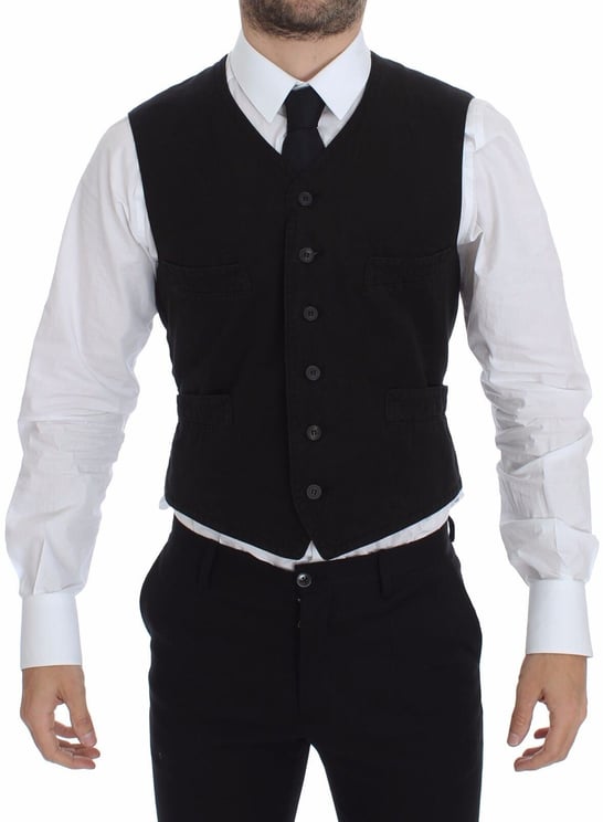 Dolce & Gabbana Dolce & Gabbana Black Flax Cotton Dress Vest Blazer