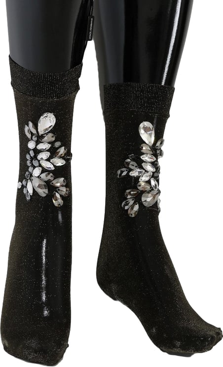 Dolce & Gabbana Dolce & Gabbana Black Stretch Floral Clear Crystal Socks