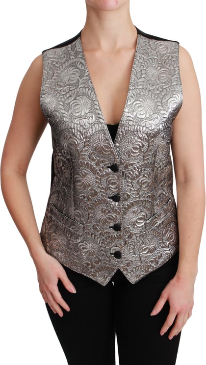 Dolce & Gabbana Dolce & Gabbana Silver Brocade Sleeveless Metallic Top