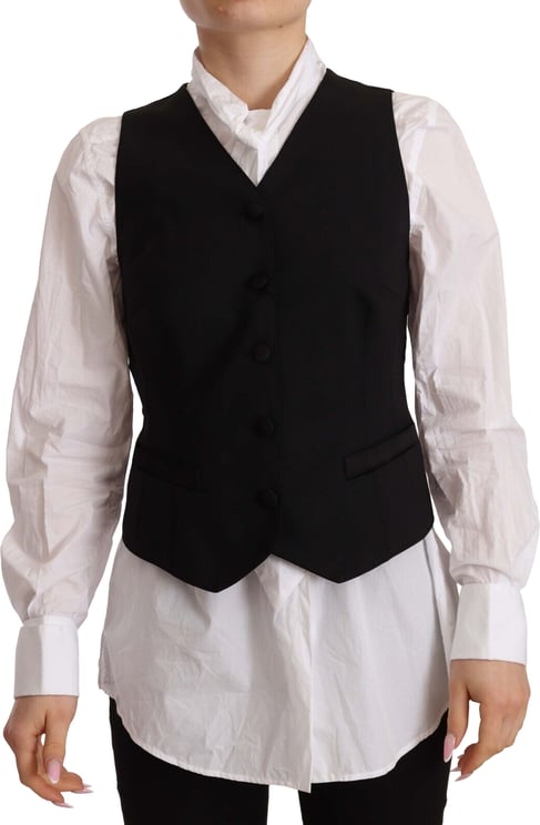Dolce & Gabbana Dolce & Gabbana Black Button Down Sleeveless Vest Viscose Top