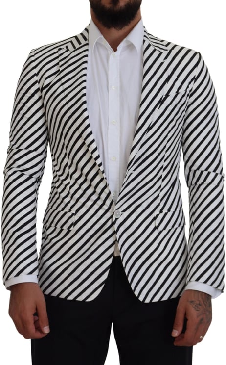 Dolce & Gabbana Dolce & Gabbana White Black Striped Slim Fit Jacket Blazer