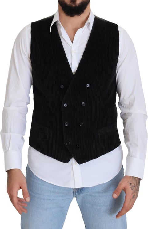 Dolce & Gabbana Dolce & Gabbana Black Cotton Double Breasted Waistcoat Vest