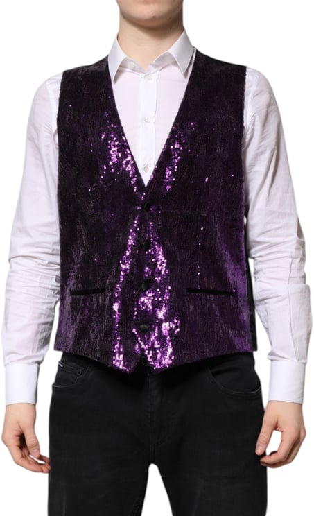 Dolce & Gabbana Dolce & Gabbana Purple Sequined Dress Formal Waistcoat Vest