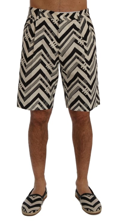 Dolce & Gabbana Dolce & Gabbana White Black Striped Cotton Linen Shorts