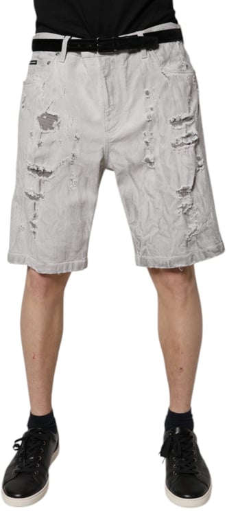 Dolce & Gabbana Dolce & Gabbana Light Gray Tattered Men Denim Bermuda Shorts