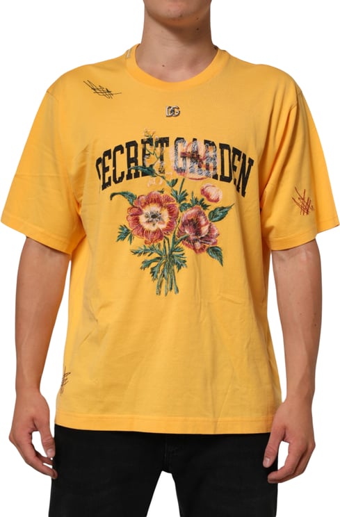 Dolce & Gabbana Dolce & Gabbana Yellow Secret Graden Floral Cotton CrewNeck T-shirt