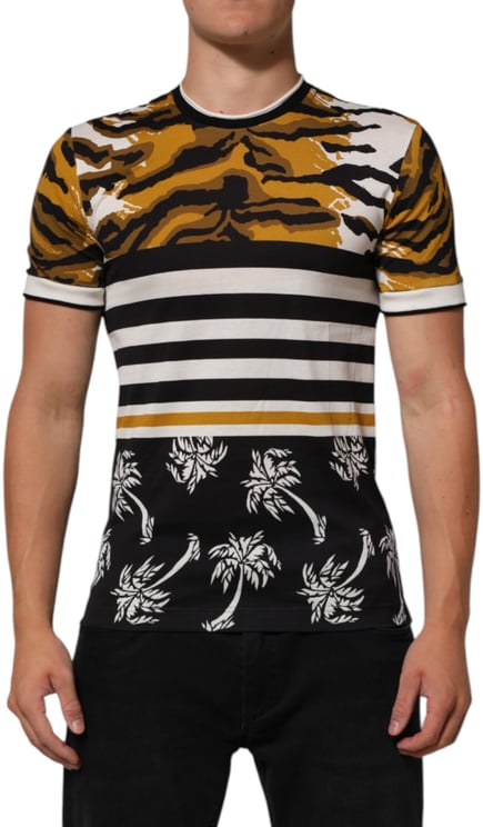 Dolce & Gabbana Dolce & Gabbana Multicolor Leopard Palm Leaf Men Crew Neck T-shirt