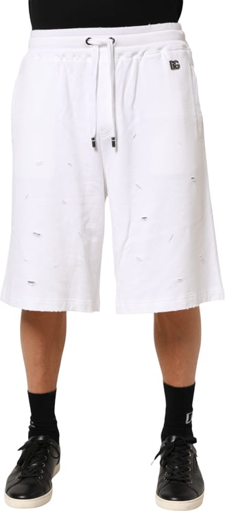 Dolce & Gabbana Dolce & Gabbana White Cotton Ripped Bermuda Sweatpants Shorts