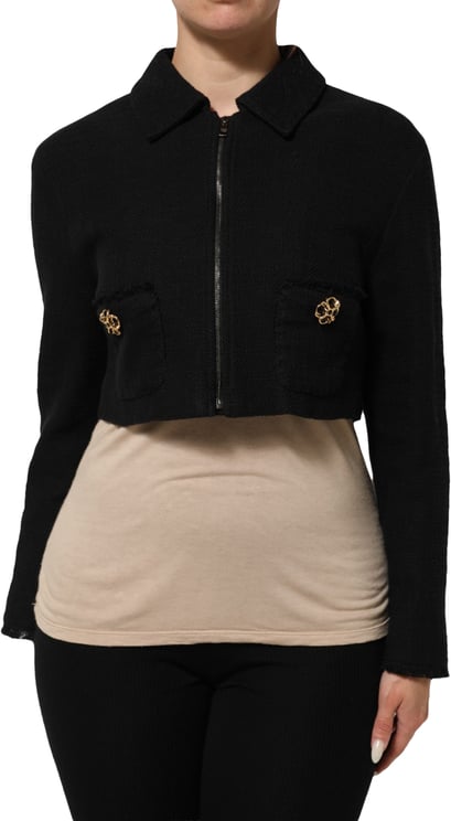Dolce & Gabbana Dolce & Gabbana Black Cotton Full Zip Cropped Coat Jacket