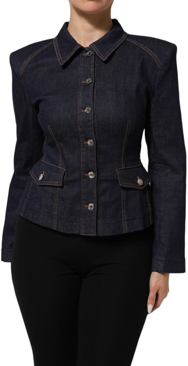 Dolce & Gabbana Dolce & Gabbana Dark Blue Cotton Collared Denim Coat Jacket