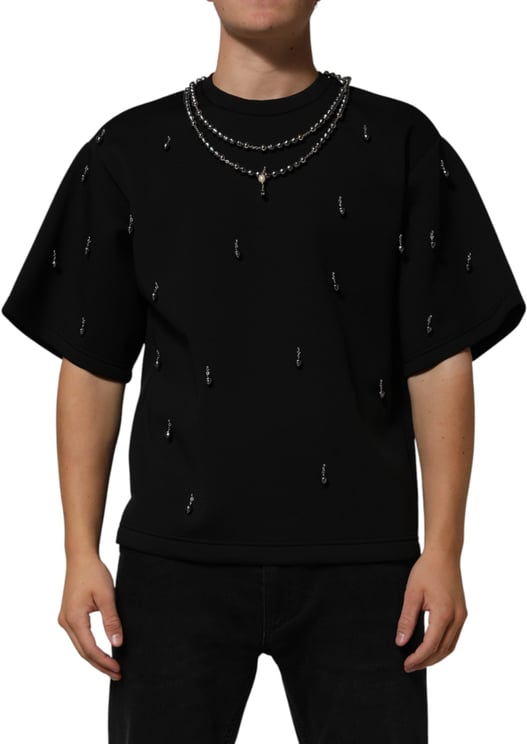 Dolce & Gabbana Dolce & Gabbana Black Polyester Necklace Embellished T-shirt