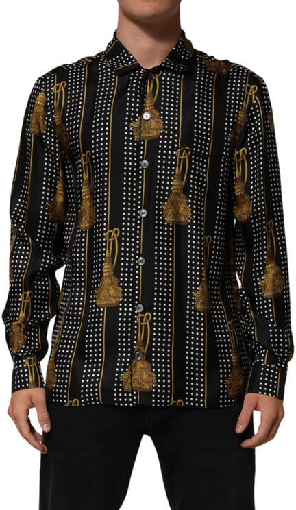 Dolce & Gabbana Dolce & Gabbana Black Dotted Tassel Silk Button Down Shirt