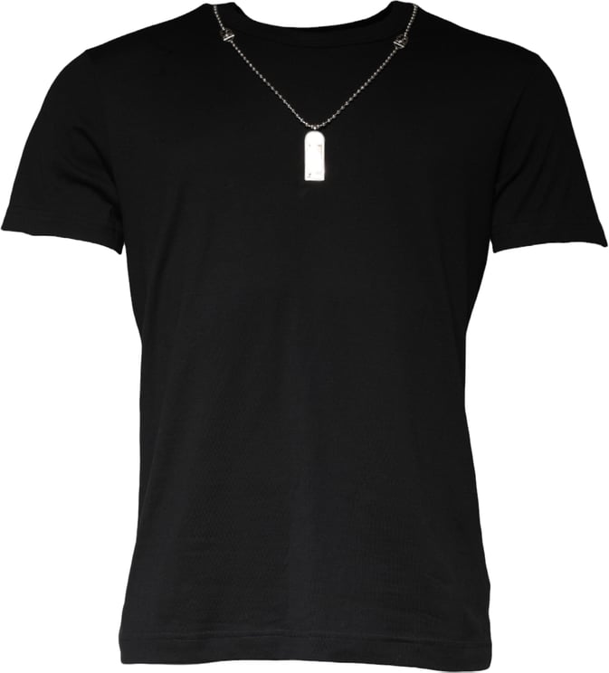 Dolce & Gabbana Dolce & Gabbana Black Cotton Necklace Embellished T-shirt