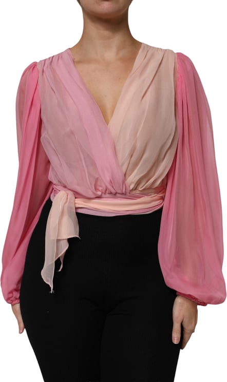 Dolce & Gabbana Dolce & Gabbana Pink Plunging V-neck Long Sleeves Blouse Top