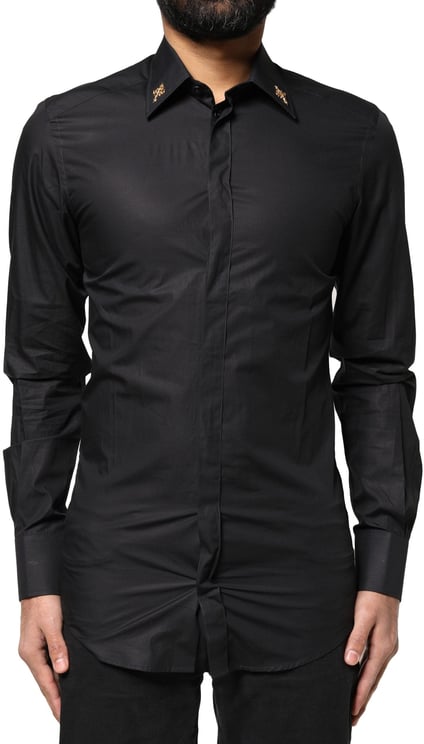 Dolce & Gabbana Dolce & Gabbana Black GOLD Cross Embellished Men Dress Shirt