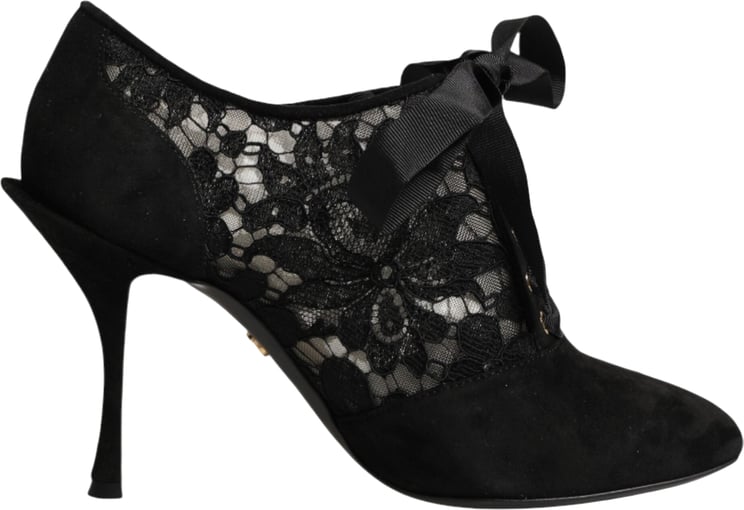 Dolce & Gabbana Dolce & Gabbana Black Floral High Heels LACE-UPS Pumps Shoes