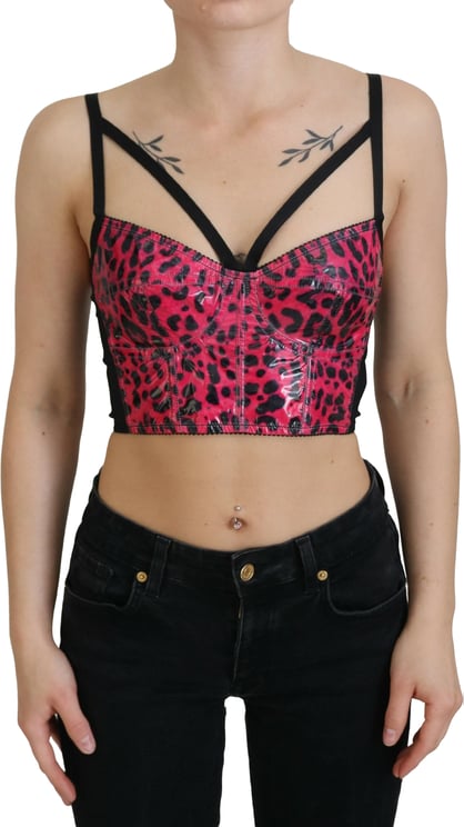 Dolce & Gabbana Dolce & Gabbana Pink Leopard Print Cropped Bustier Corset Top