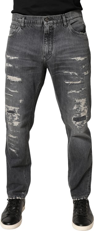 Dolce & Gabbana Dolce & Gabbana Dark Gray Tattered Cotton Loose Denim Jeans