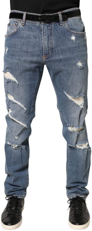 Dolce & Gabbana Dolce & Gabbana Blue Tattered Slim Fit Cotton Denim Jeans