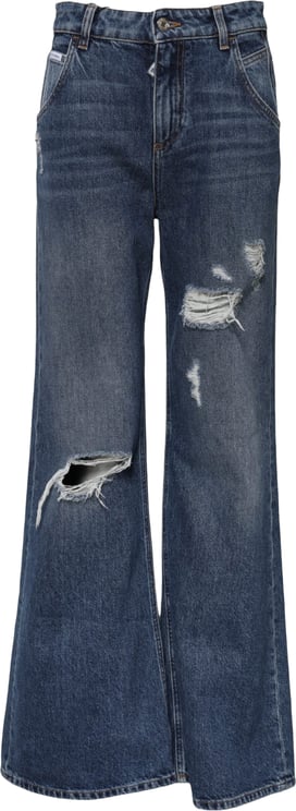 Dolce & Gabbana Dolce & Gabbana Blue Cotton Wide Leg Tattered Denim Jeans