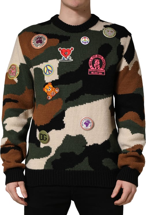 Dolce & Gabbana Dolce & Gabbana Multicolor Intarsia-Knit Camouflage Pullover Sweater