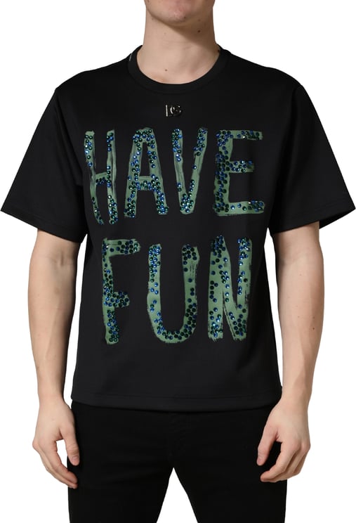 Dolce & Gabbana Dolce & Gabbana Black Have Fun Embellished Crew Neck T-shirt