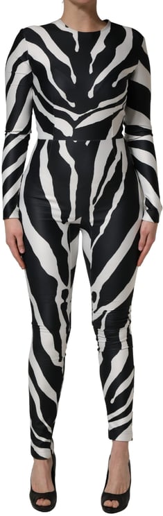 Dolce & Gabbana Dolce & Gabbana Black White Polyester Zebra Pattern Jumpsuit