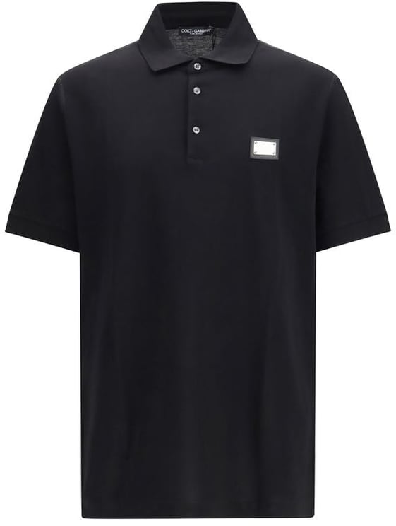 Dolce & Gabbana Black Cotton Piqué Logo Polo Shirt
