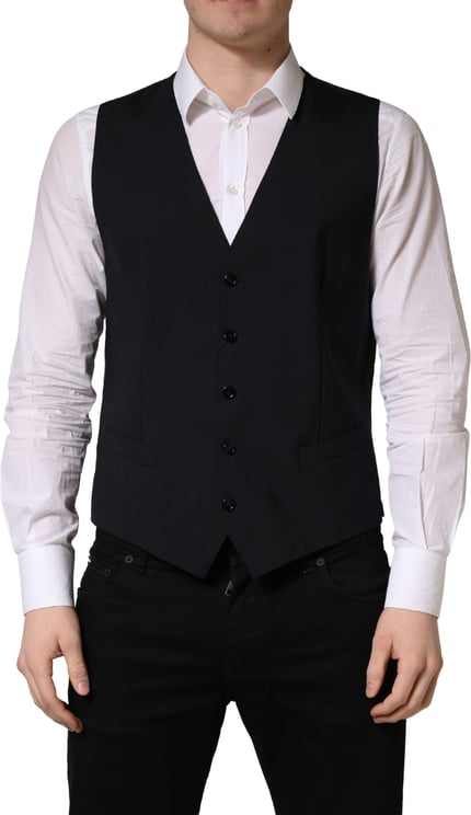 Dolce & Gabbana Dolce & Gabbana Black Wool Single Breasted Waistcoat Vest