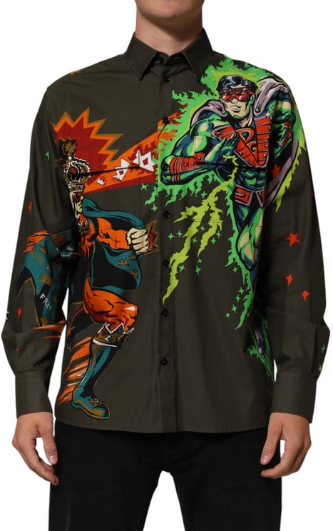Dolce & Gabbana Dolce & Gabbana Green Superhero Print Button Down Shirt