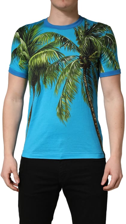 Dolce & Gabbana Dolce & Gabbana Blue Palm Tree Print Cotton CrewNeck T-shirt