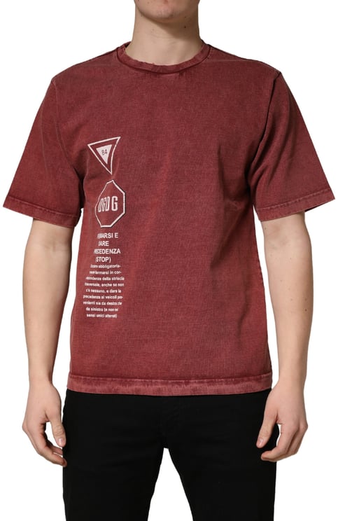Dolce & Gabbana Dolce & Gabbana Maroon Print Round Neck Short Sleeve T-shirt