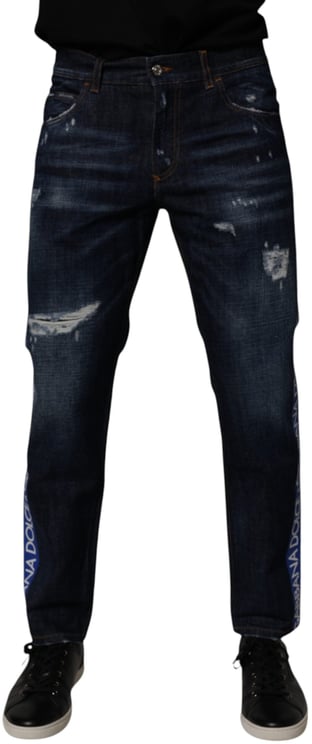 Dolce & Gabbana Dolce & Gabbana Dark Blue Cotton Tattered Skinny Denim Jeans