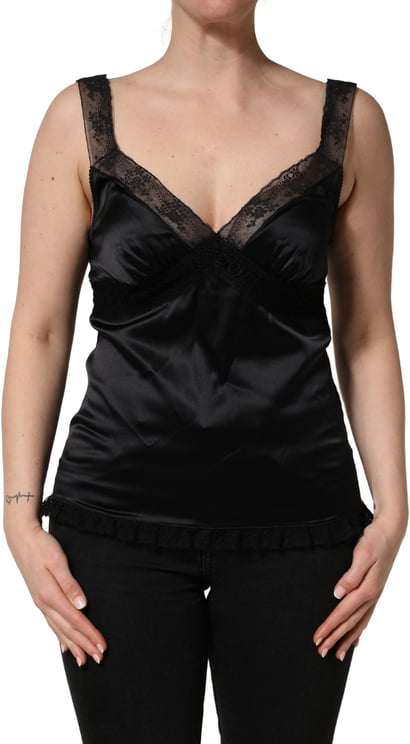 Dolce & Gabbana Dolce & Gabbana Black Silk Lace Trim Camisole V-neckline Tank Top