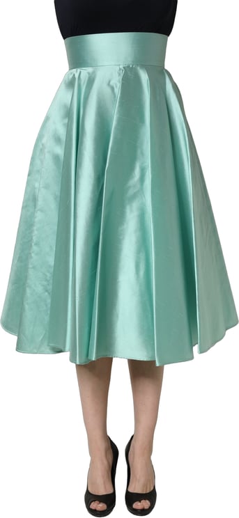 Dolce & Gabbana Dolce & Gabbana Green Satin High-Waisted Pleated A-line Midi Skirt